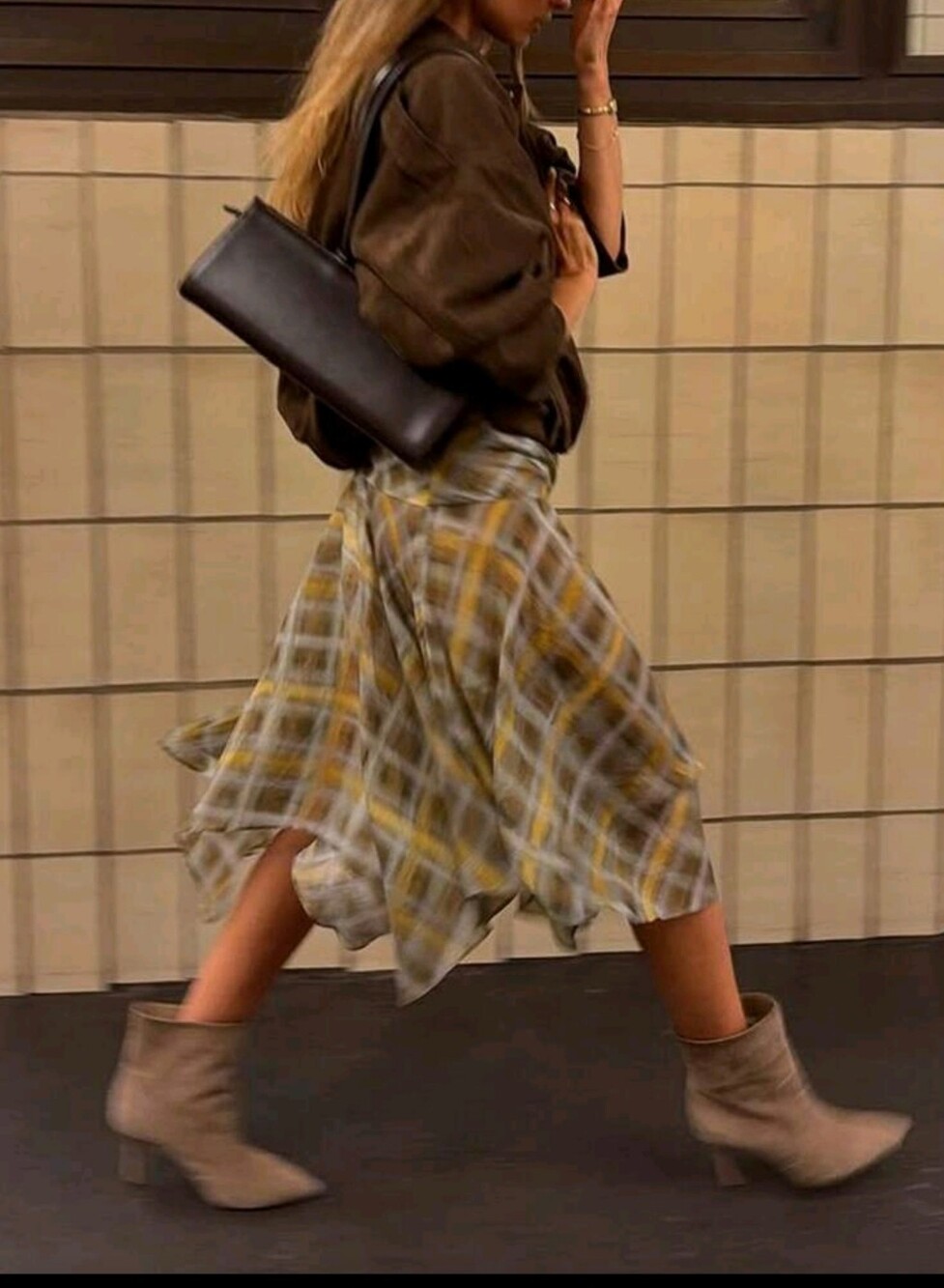 Flowy Yellow Plaid Midi Skirt